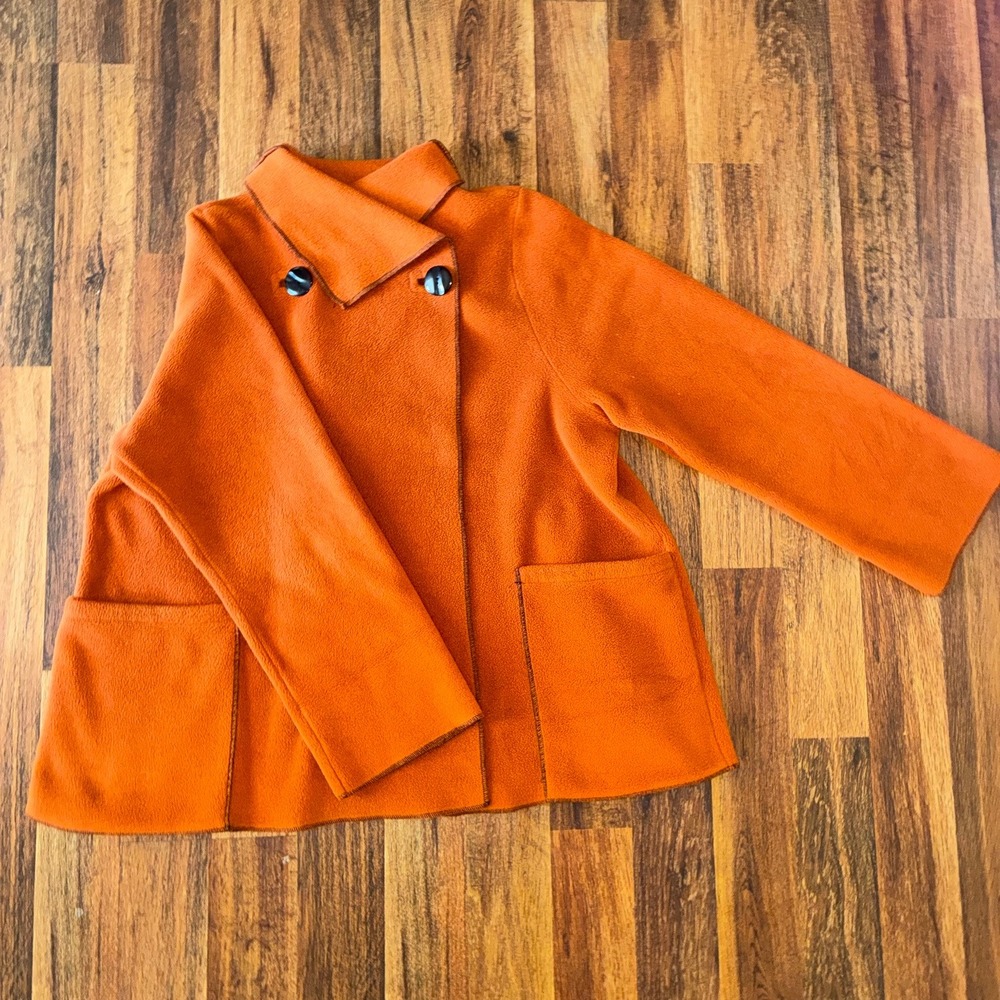 Maralyce Ferree Womens Orange Fleece Jacket Asymmetrical Button Swing Coat Med